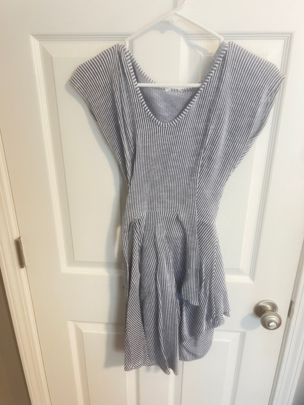 Casual V-Neck Striped Mini Dress in Blue and White